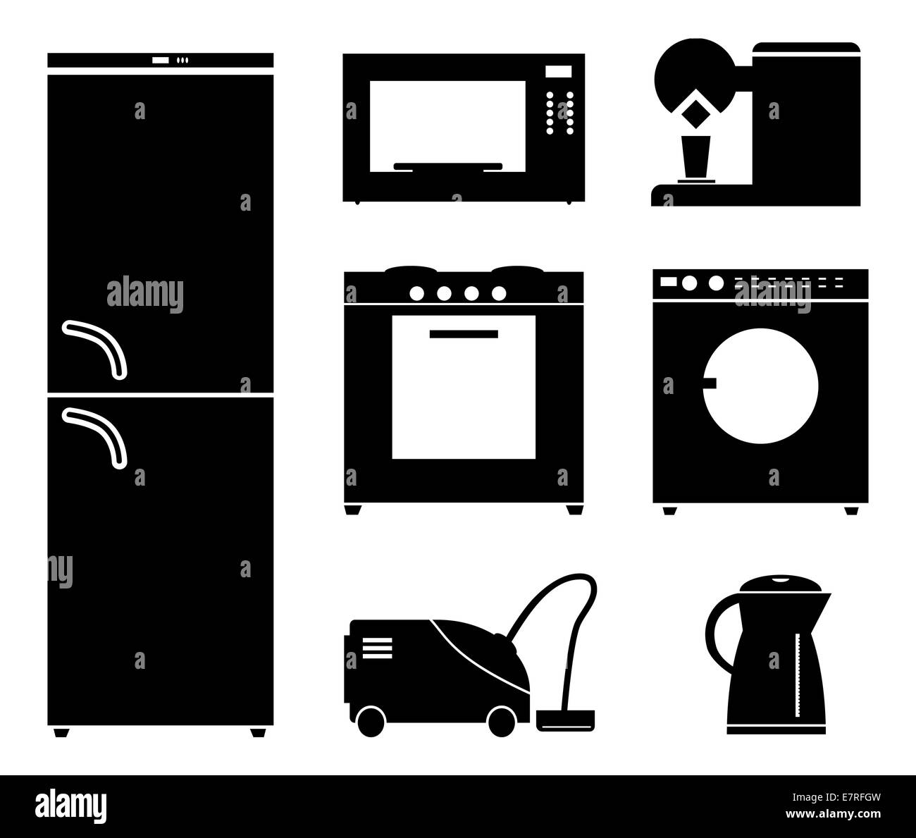 Ensemble d'icônes noires d'appareils ménagers. Banque D'Images