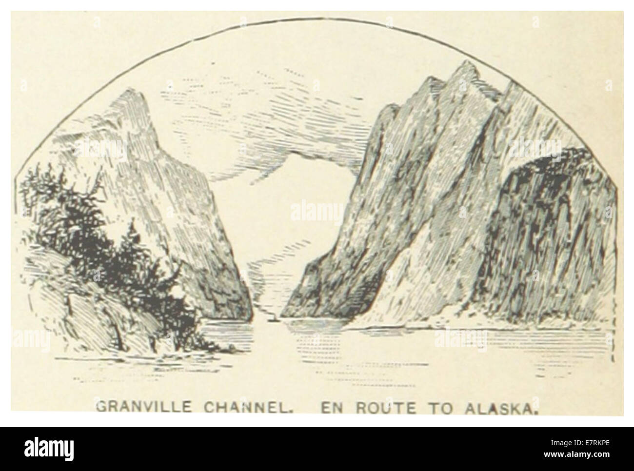 Cette illustration de 1891 met en valeur le chenal Granville, une voie navigable située en Alaska, soulignant son importance géographique et navigable pour la région. Banque D'Images