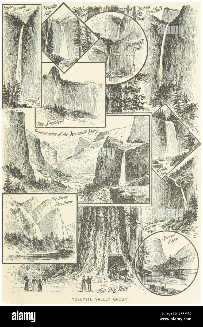 Cette carte et ce croquis de 1891 détaillent la première disposition et les caractéristiques du parc Yosemite en Californie, soulignant sa beauté naturelle et son importance en tant que parc national aux États-Unis Banque D'Images