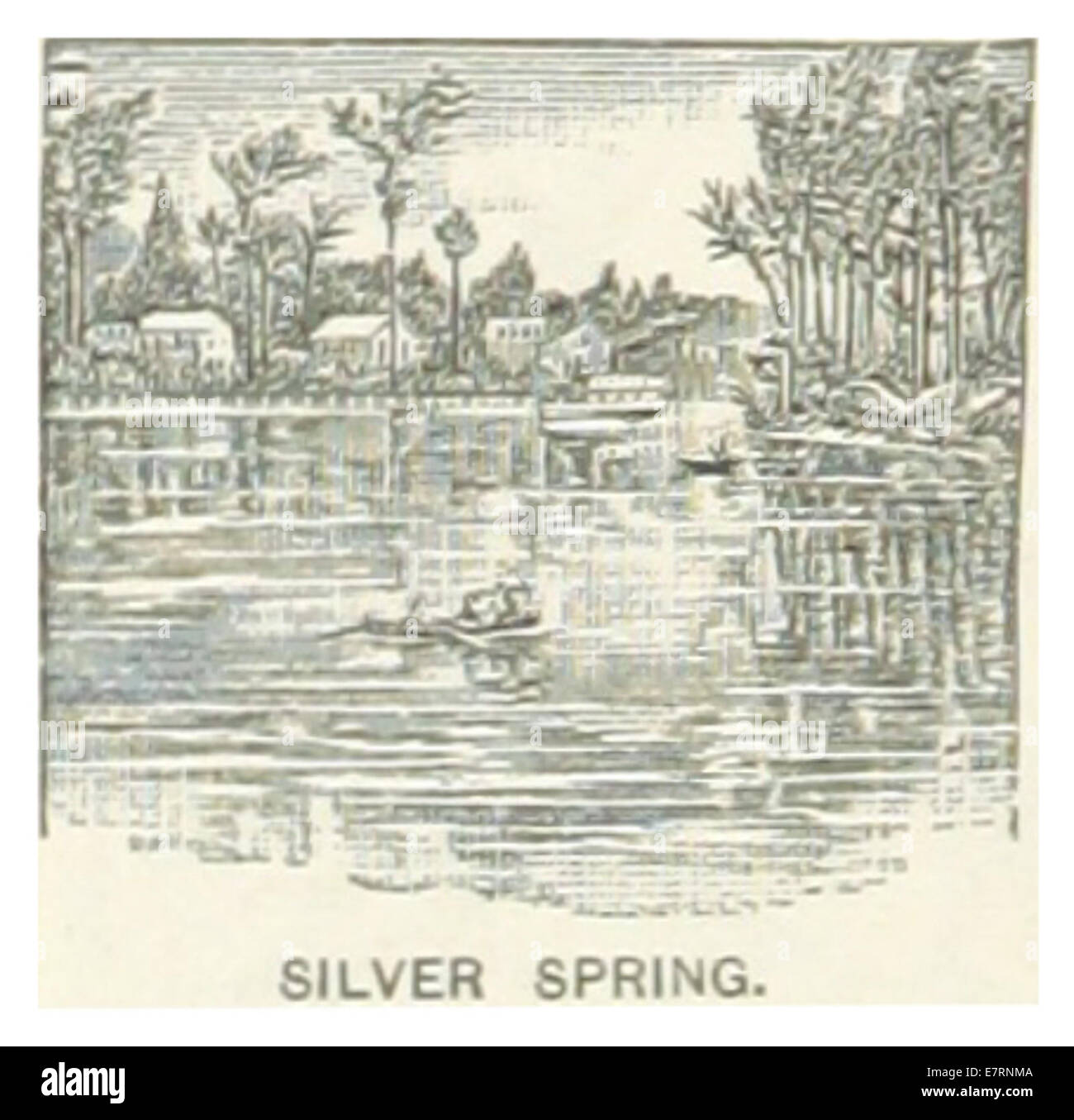 Cette illustration de 1891 représente Silver Spring en Floride, mettant en valeur sa beauté naturelle et les caractéristiques de cette source naturelle populaire, qui est devenue un point de repère notable dans la région. Banque D'Images