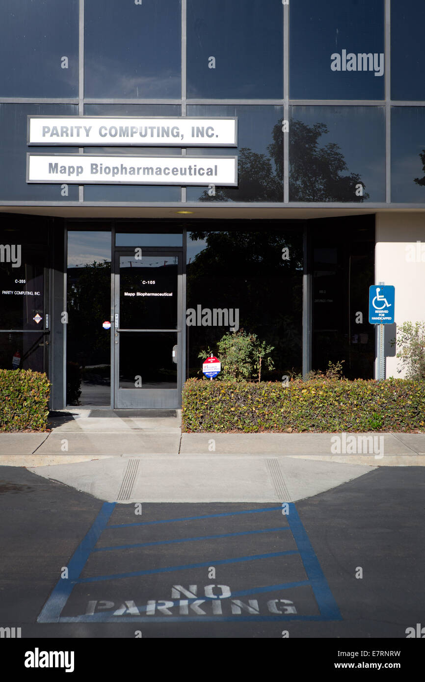 Siège de Mapp Produits biopharmaceutiques dans un petit parc technologique de San Diego, fabricant du médicament expérimental pour traiter l'ZMapp d'Ebola, en août 2014. Banque D'Images