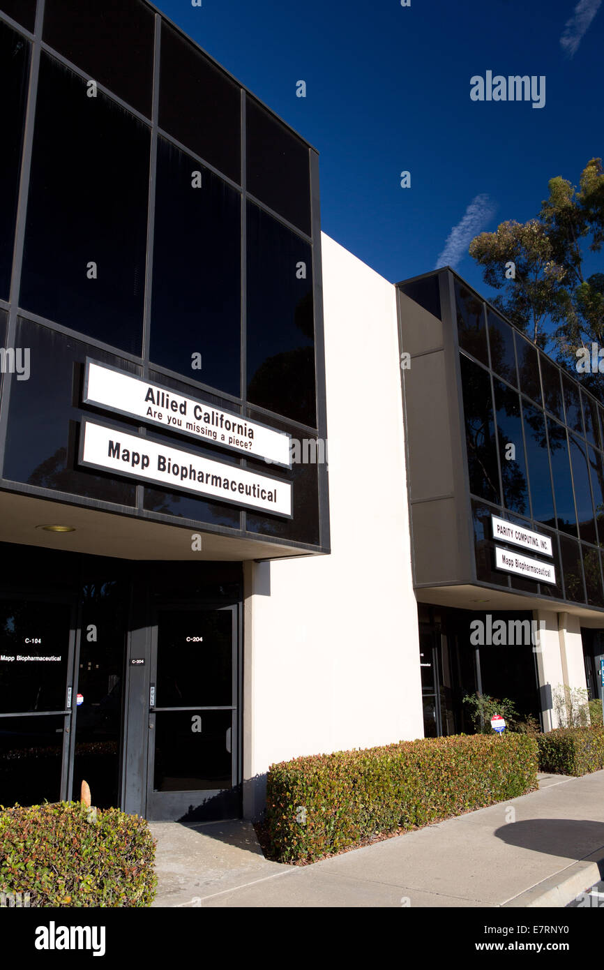 Siège de Mapp Produits biopharmaceutiques dans un petit parc technologique de San Diego, fabricant du médicament expérimental pour traiter l'ZMapp d'Ebola, en août 2014. Banque D'Images