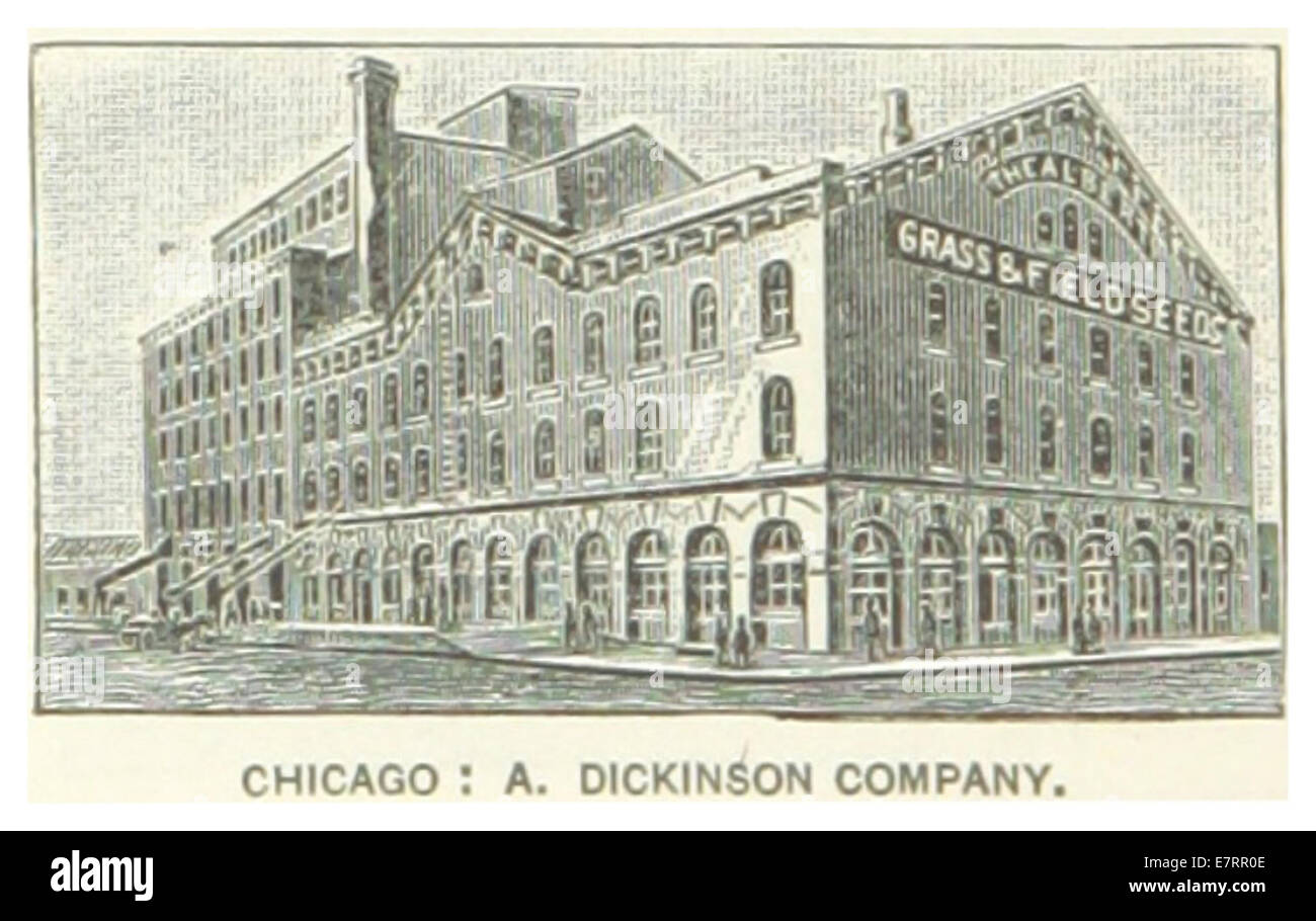 Cette illustration de 1891 représente la A. Dickinson Company à Chicago, mettant en valeur la présence industrielle de la société dans la ville à la fin du XIXe siècle. Banque D'Images