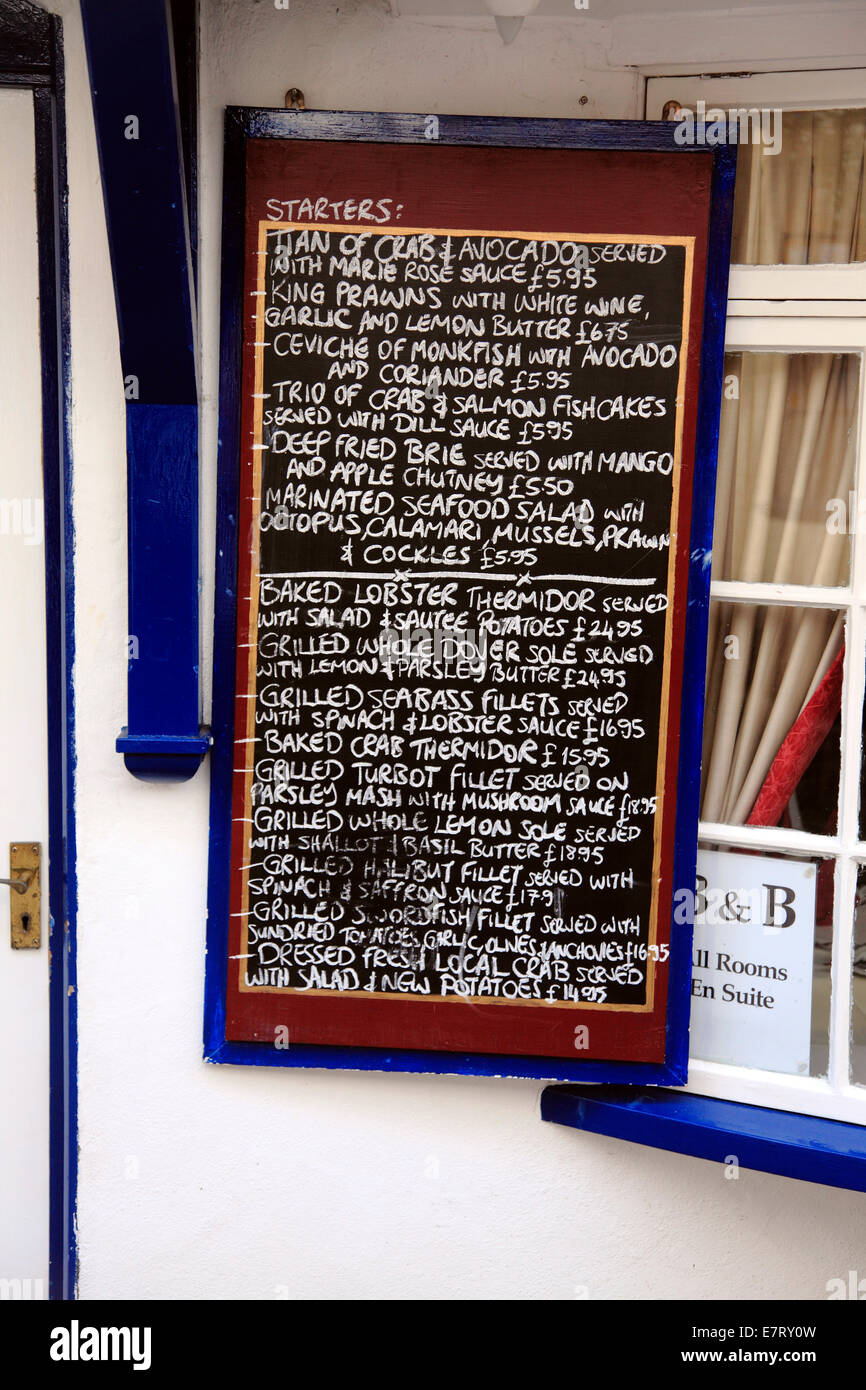 Hampshire Lymington Menu de fruits de mer Banque D'Images