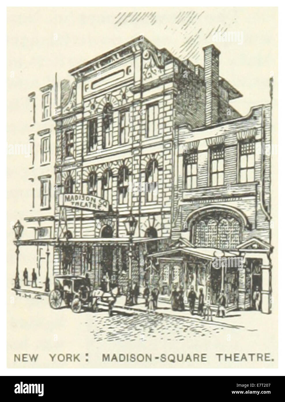 Ce croquis de 1891 du Madison Square Theatre à New York met en lumière le design architectural et la grandeur de l’un des lieux culturels emblématiques de la ville à la fin du XIXe siècle. Banque D'Images