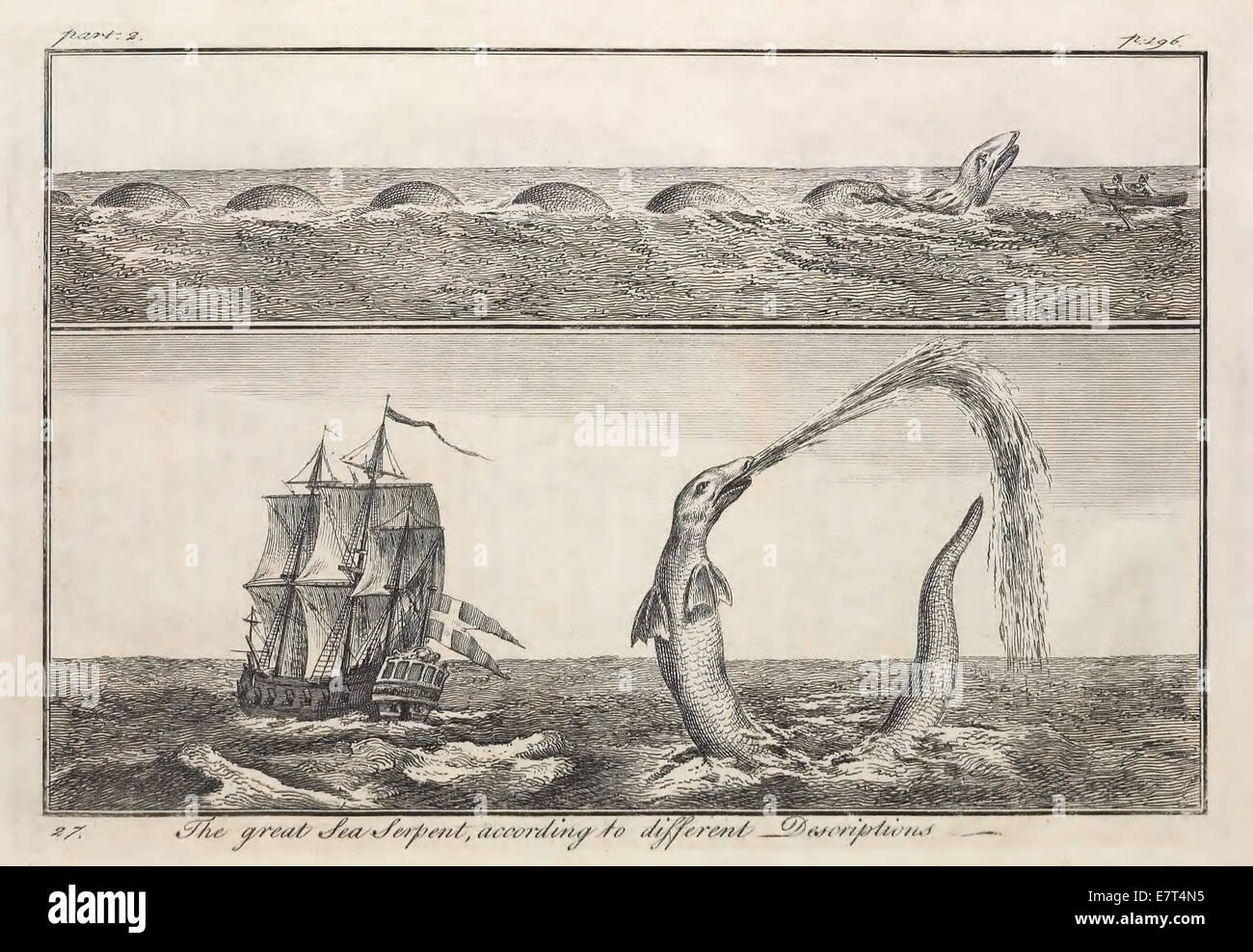 Erich Pontopoidan (1698-1764) Dessin du grand serpent de mer. Voir la description pour plus d'informations. Banque D'Images
