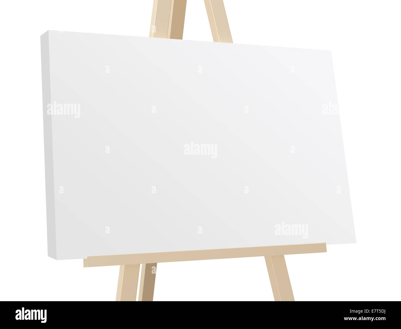 De chevalet bois avec toile blanche vierge, isolé sur fond blanc. Banque D'Images