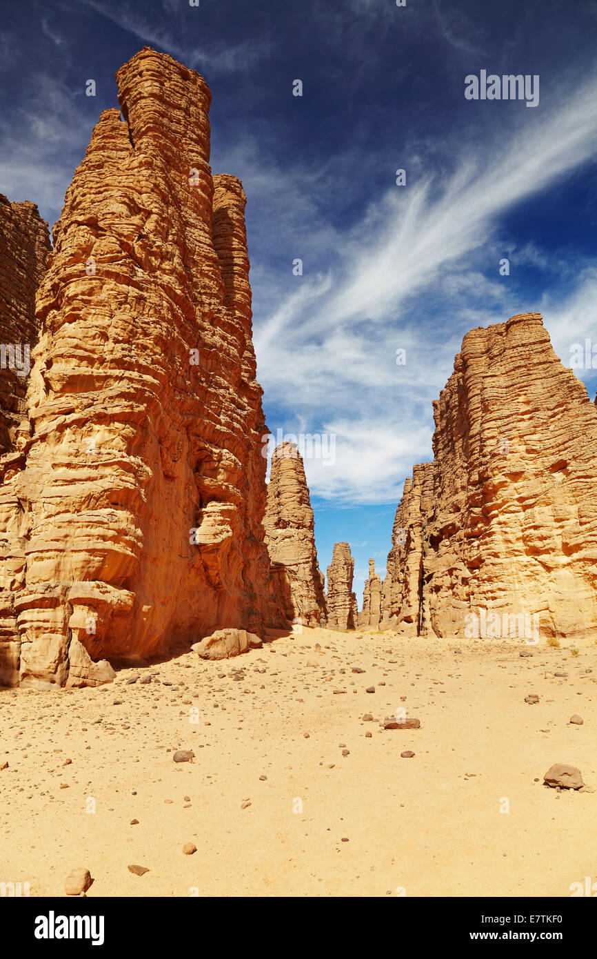 Falaises de grès bizarres en désert du Sahara, Tassili N'Ajjer, Algérie Banque D'Images