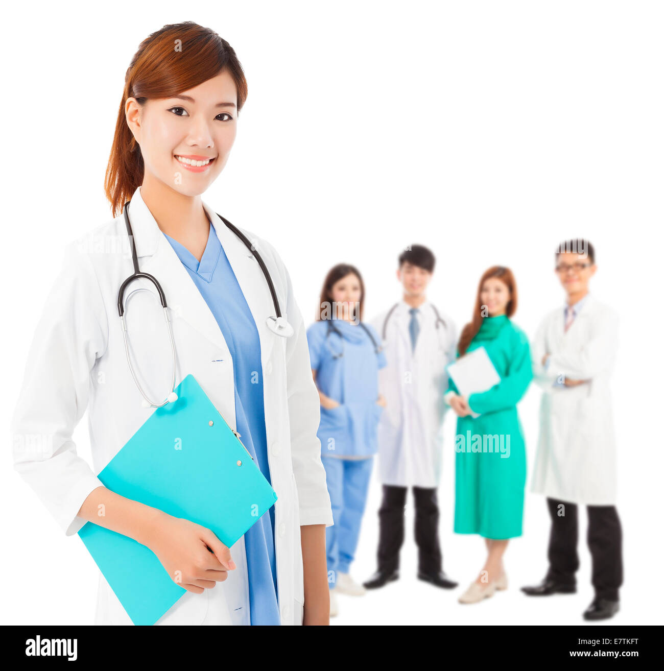 Médecin professionnel avec son team standing over white background Banque D'Images