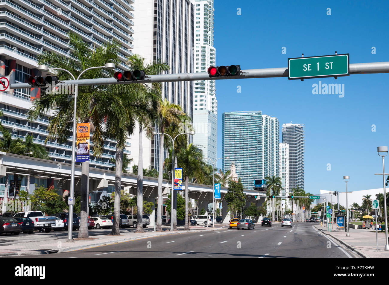 Street dans le centre-ville de Miami, Floride, USA Banque D'Images