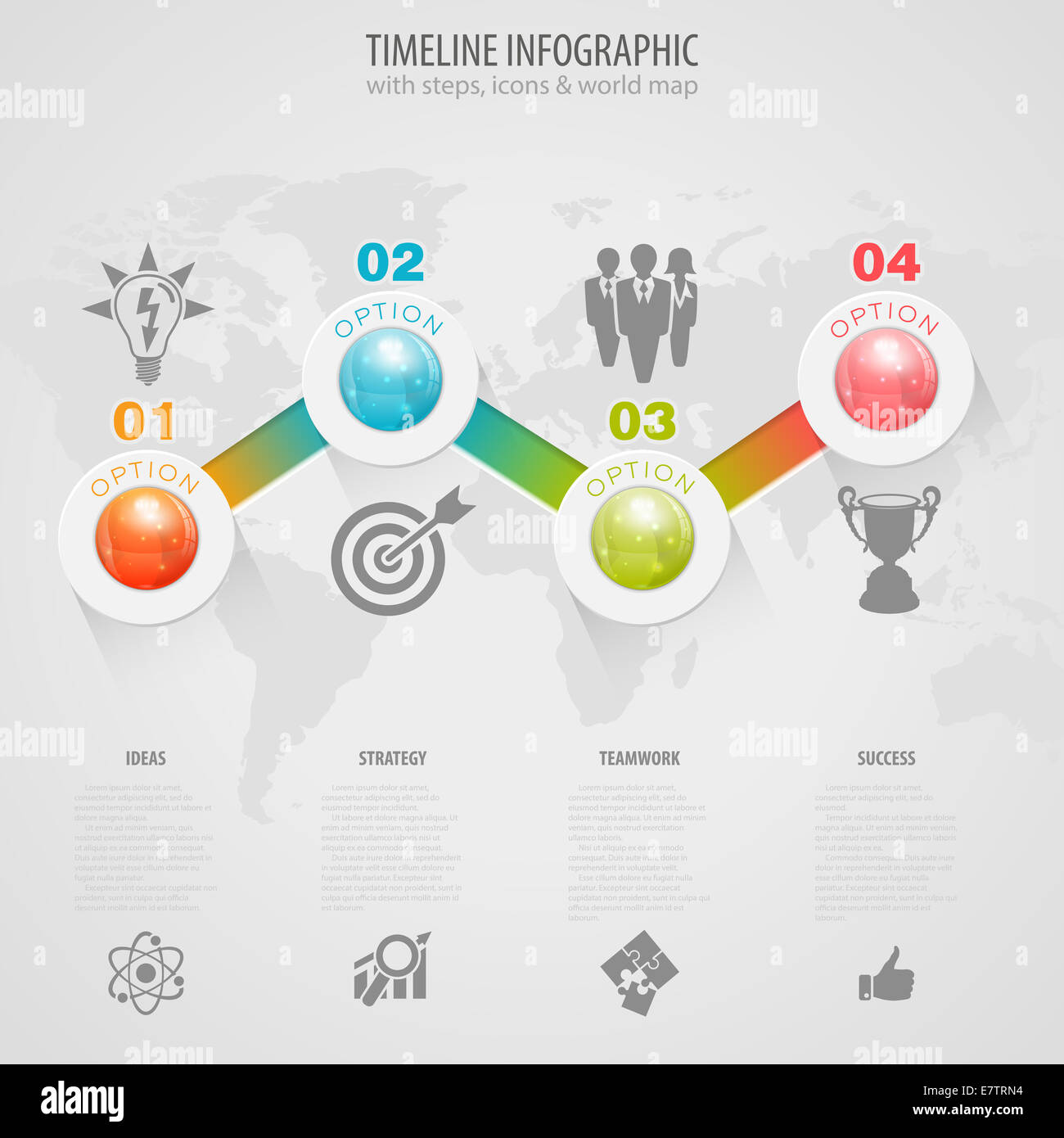 Chronologie d'infographie avec des boutons, icônes et le nombre d'options. Template Banque D'Images