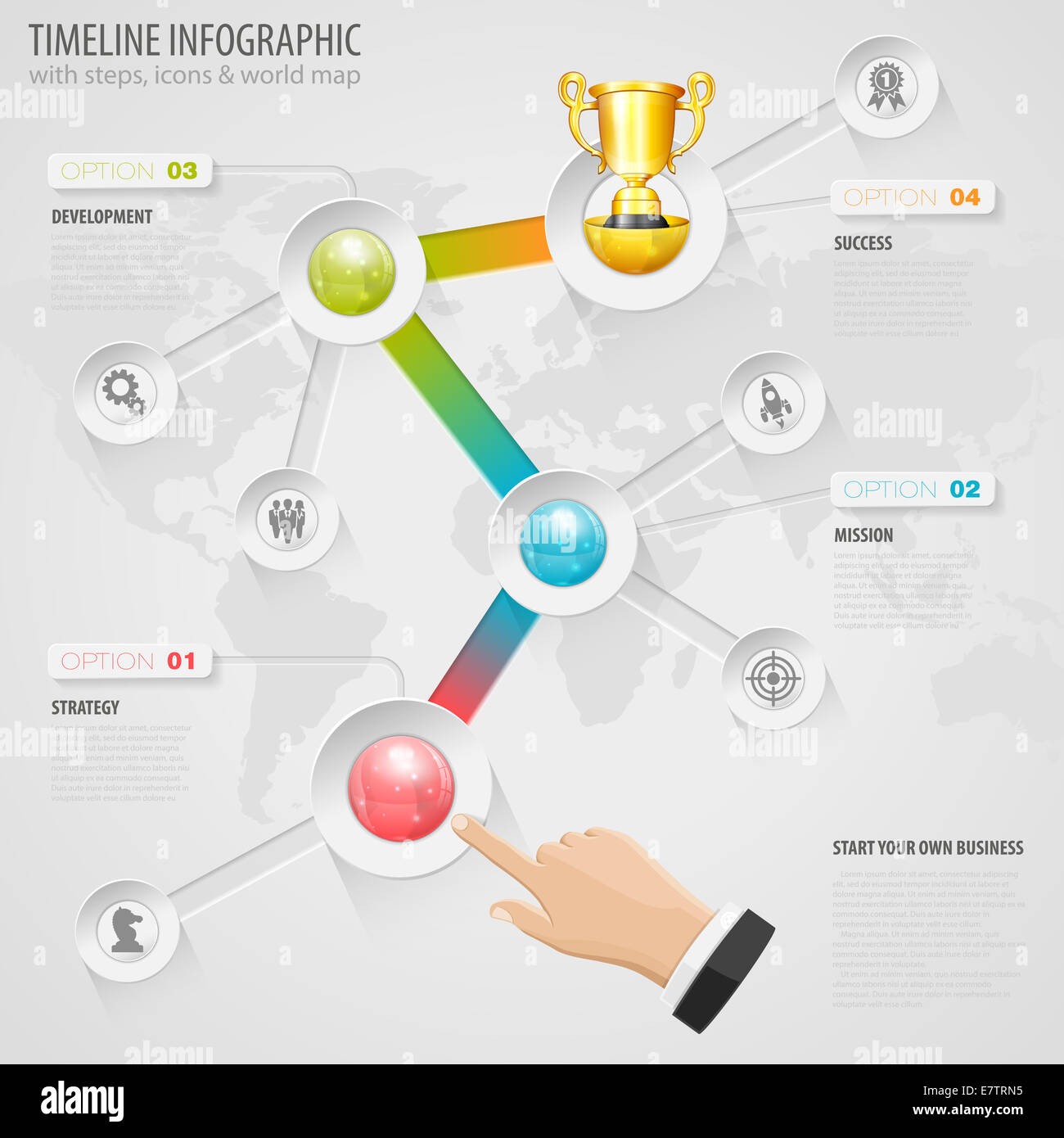 Chronologie d'infographie avec des boutons, icônes et le nombre d'options. Template Banque D'Images