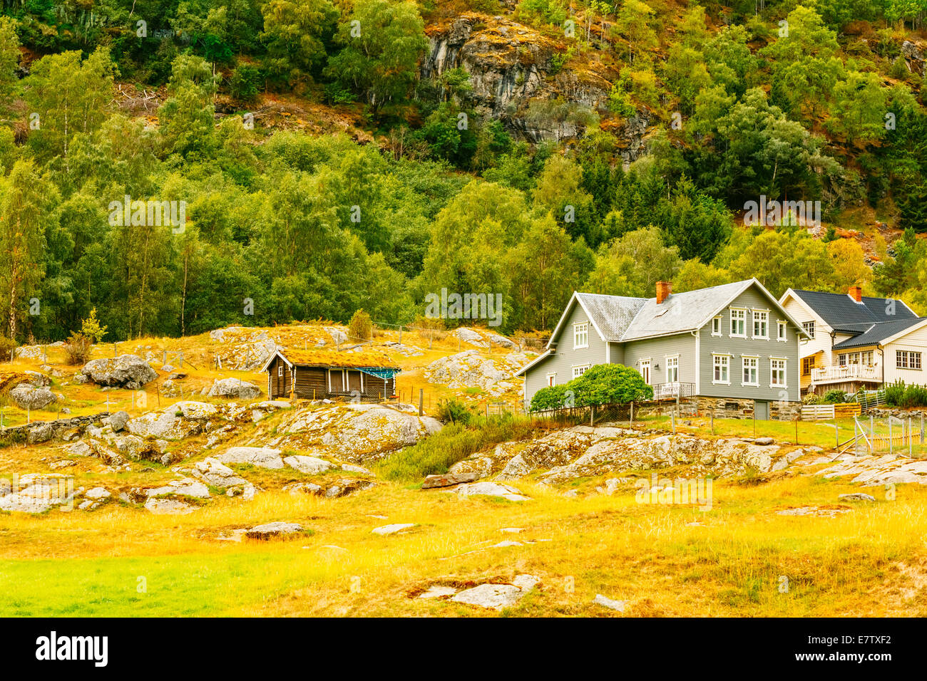 Maison en bois norvégien. Village de montagne en Norvège Banque D'Images