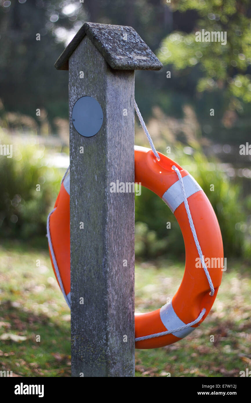 Anneau de vie accroché près d'un lac. Banque D'Images