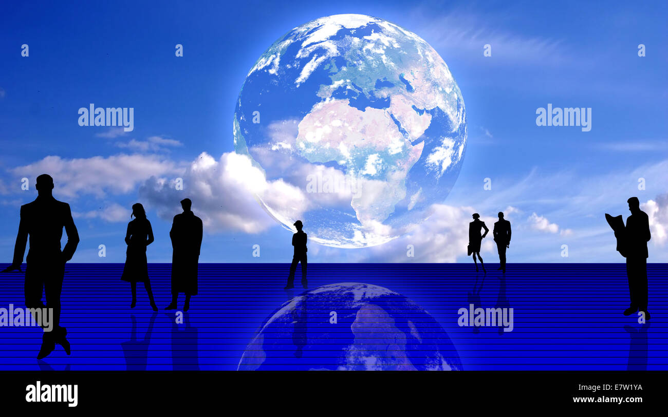 Scène d'affaires conceptuel avec la terre dans le ciel Banque D'Images