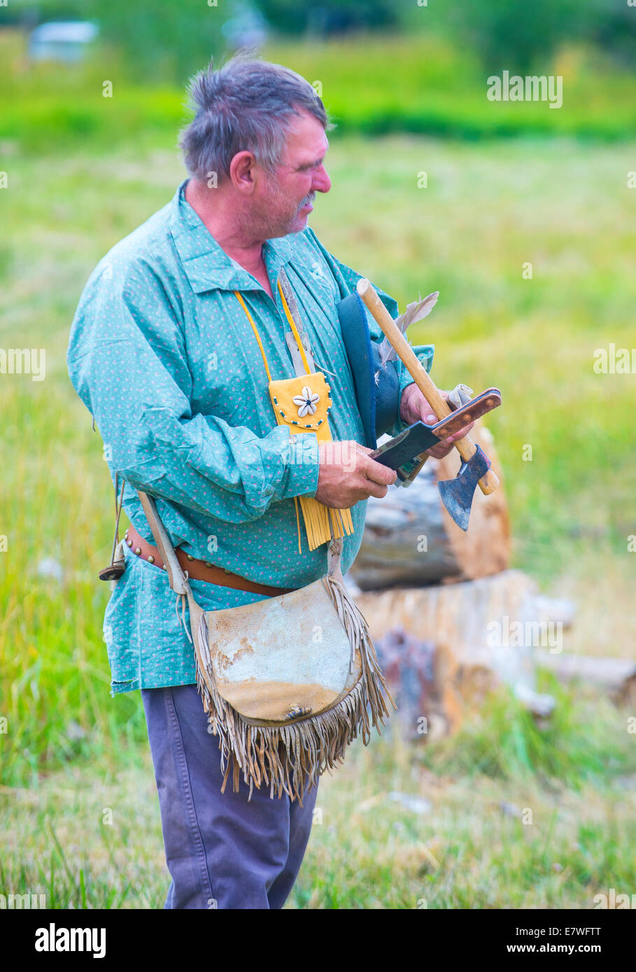 Participant non identifié dans la région de Fort Bridger Rendezvous tenue à Fort Bridger Wyoming Banque D'Images