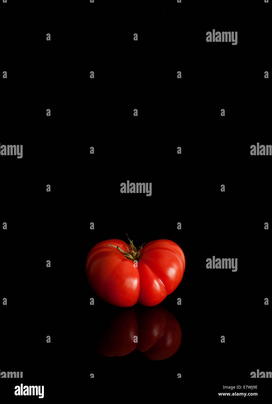Tomate rouge sur fond noir Banque D'Images