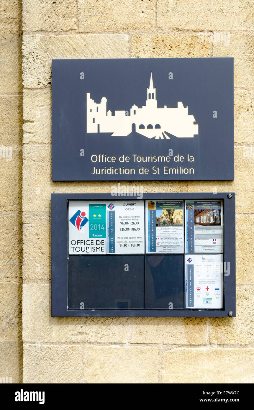 Inscrivez-vous sur le mur pour l'office de tourisme de St Emilion, Bordeaux Banque D'Images