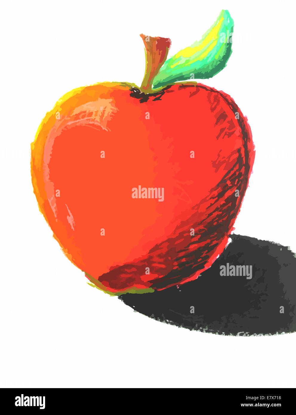 Une pomme rouge avec feuille fond peinture Banque D'Images