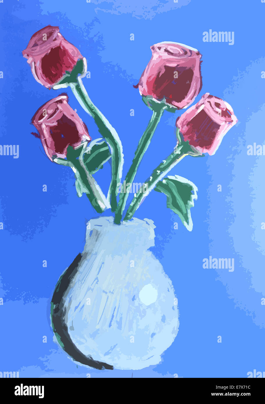 Roses rouges en bocal verre fond peinture Banque D'Images