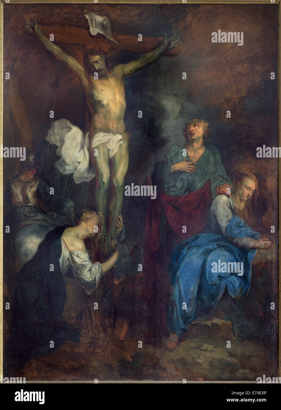 BRUGES, BELGIQUE - 12 juin 2014 : La Crucifixion par L. Dedeyster (1634) à st. Jacobs (Jakobskerk l'église). Banque D'Images