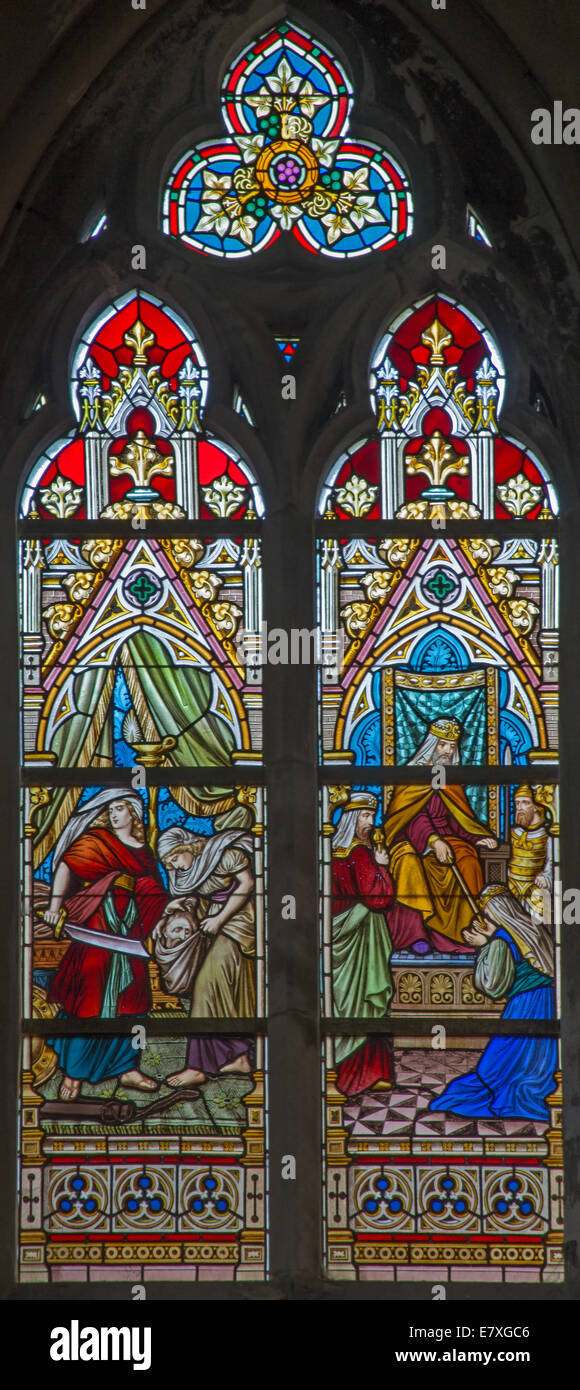 Bruges - Scènes le roi Salomon et la reine de Saba et Judith avec la tête d'Holophernes - Jakobskerk Banque D'Images