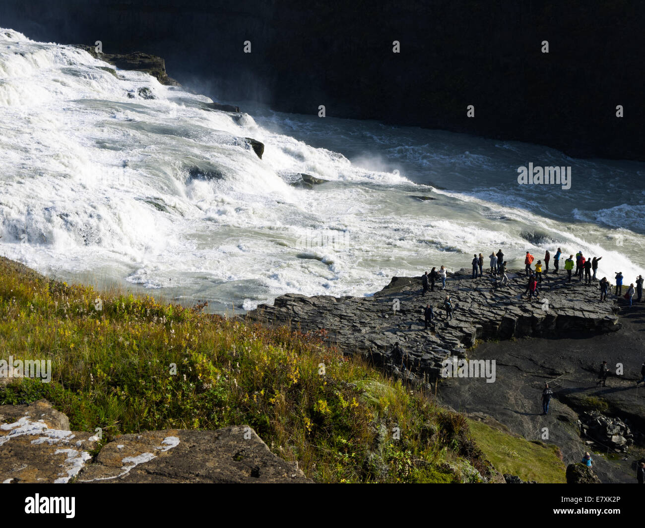 ('Gullfoss Chute d'Or") cascade sur la rivière Hvítá, sud-ouest de l'Islande. Banque D'Images