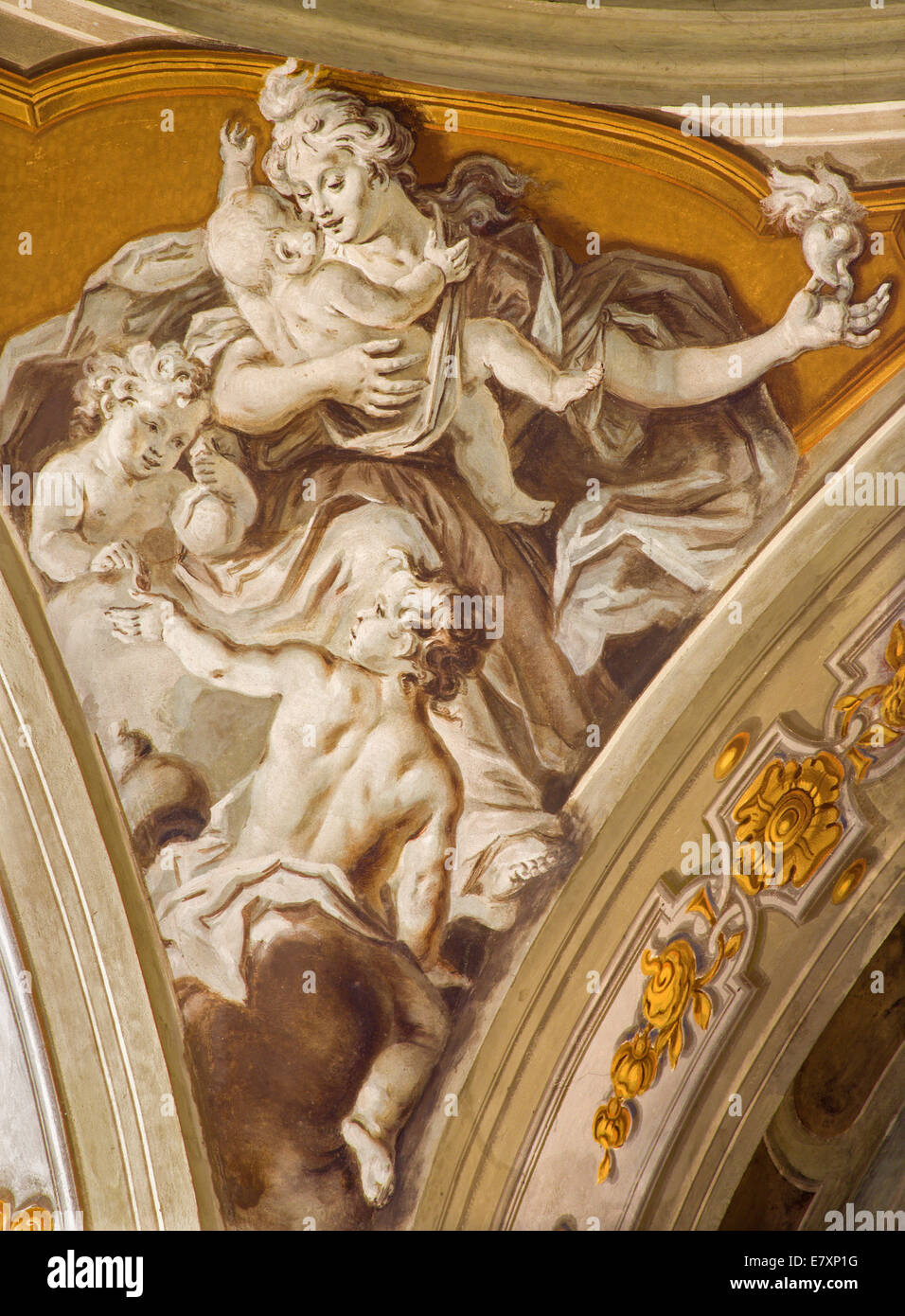 Padoue - La fresque de vertu cardinale de l'amour dans Cathédrale de Santa Maria Assunta (Duomo) Banque D'Images