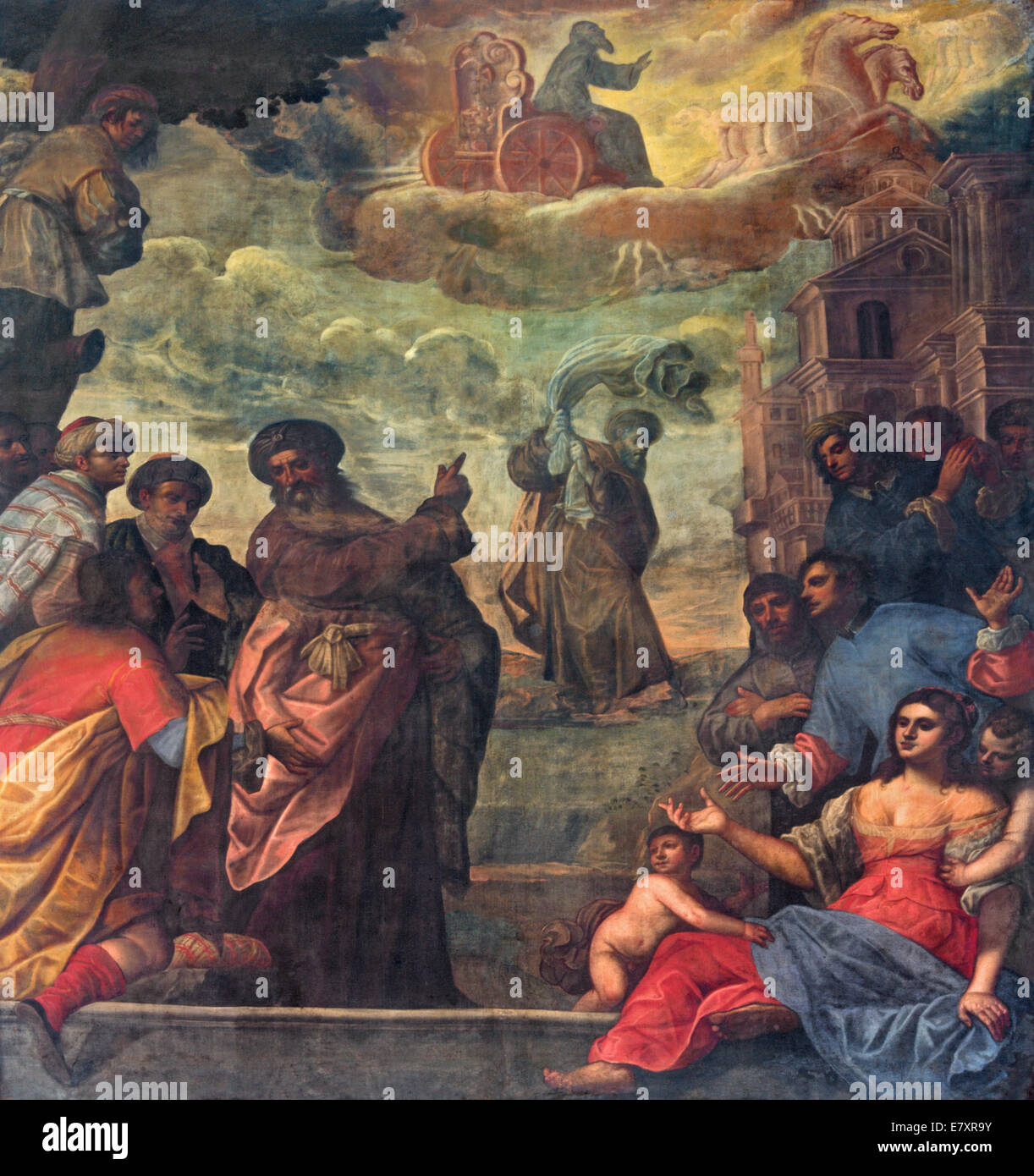 PADOUE, ITALIE - 9 SEPTEMBRE 2014 : peinture de scène comme prophète Elijah monter au ciel dans un char cf feu Banque D'Images