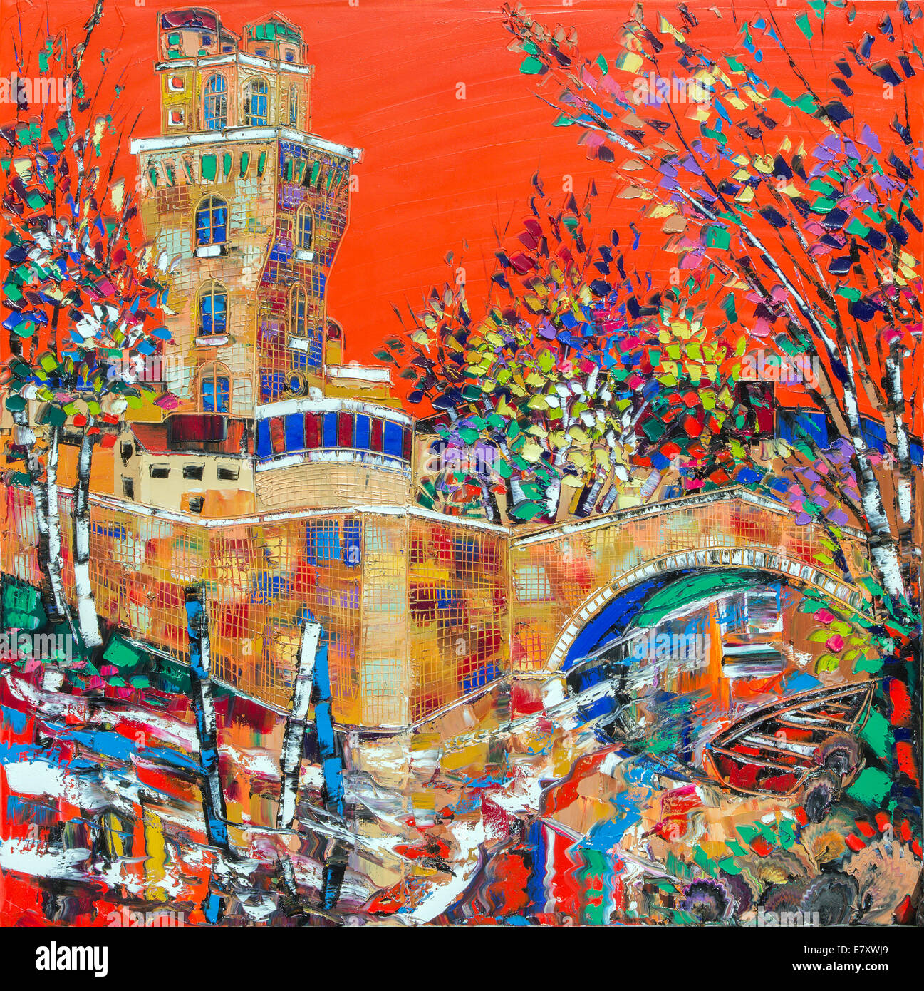 Padoue, Italie - 10 septembre 2014 : "La Specola" - vieille tour de l'observatoire. La peinture moderne par Nelu Pascu (2014) Banque D'Images