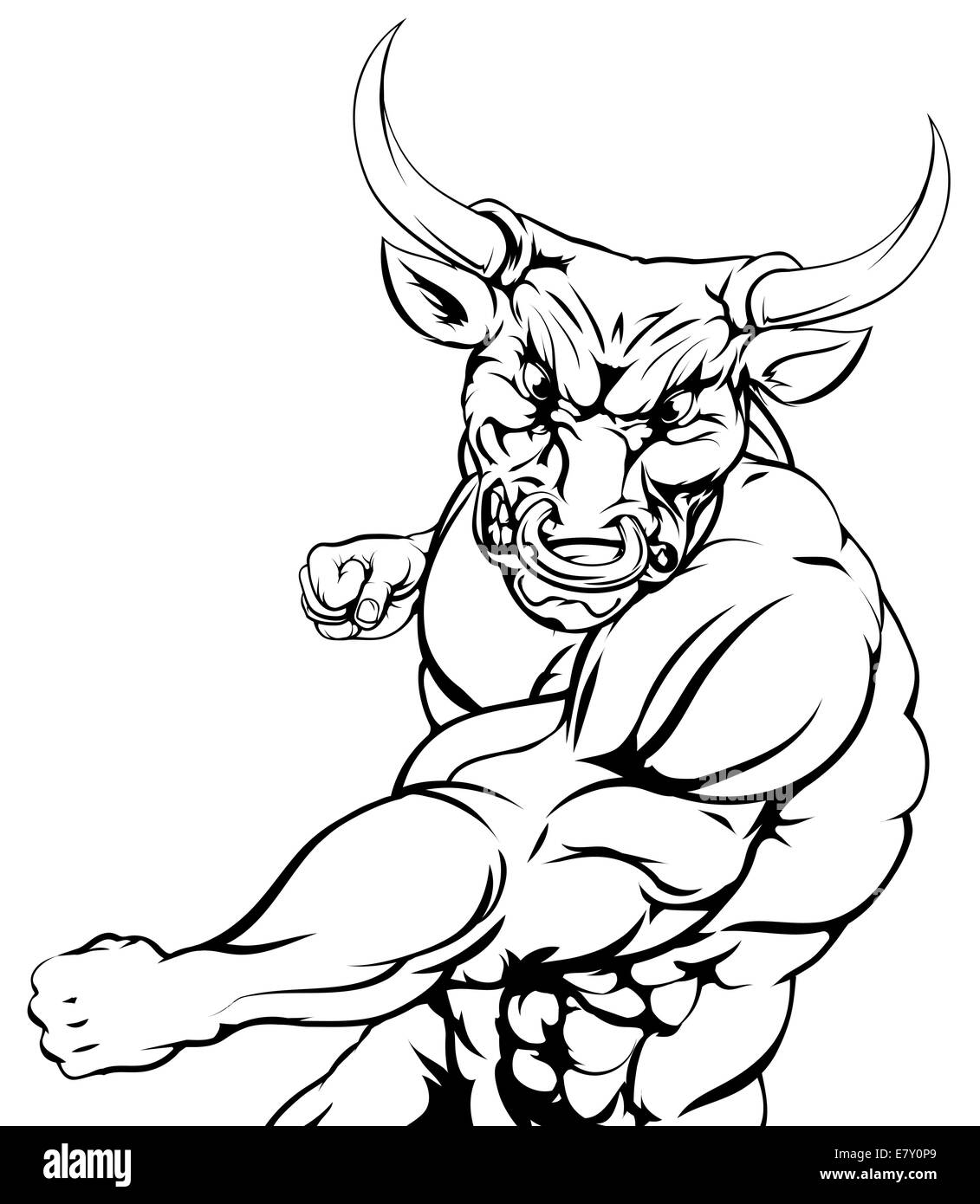 Un personnage mascotte bull fighting sports d'attaque avec un poinçon Banque D'Images