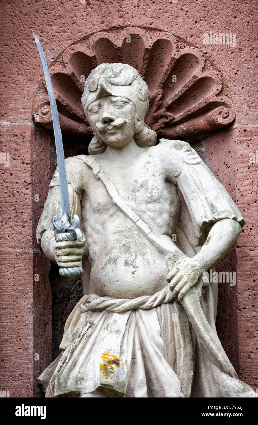 Figure de pierre à la porte d'entrée du château, l'abbaye de Corvey à Hoexter, Weserbergland, Rhénanie du Nord-Westphalie, Allemagne, Europe, Banque D'Images