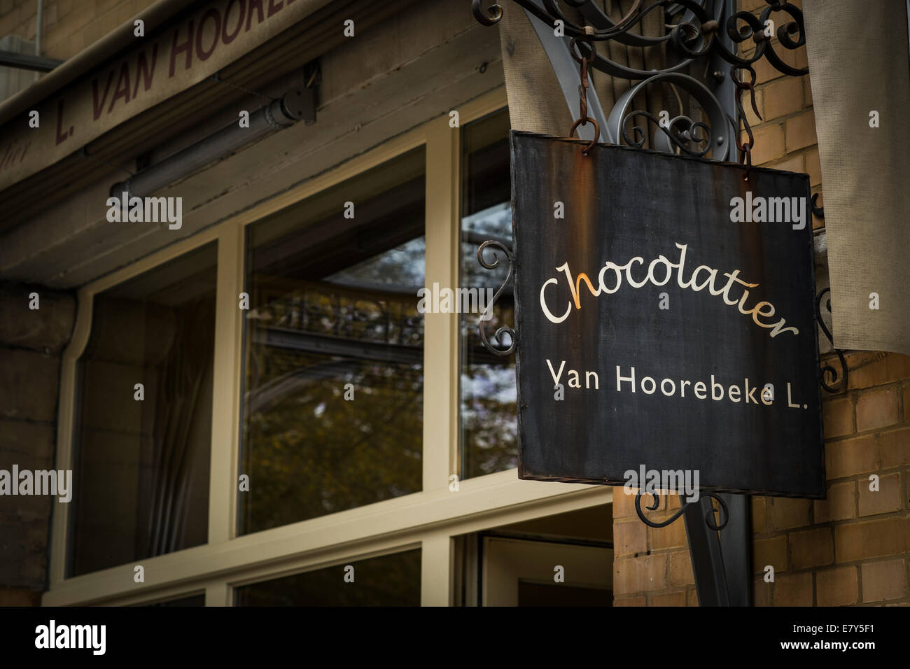 Signe de la célèbre et populaire boutique de chocolat à Gand, Belgique Banque D'Images