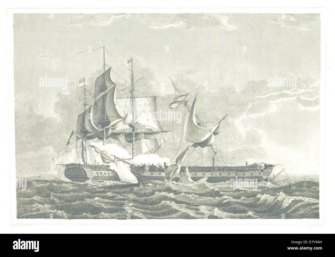 HINTON(1834) 1,371 Bataille de la frégate britannique Gurriere et la Frégate US Constitution Banque D'Images