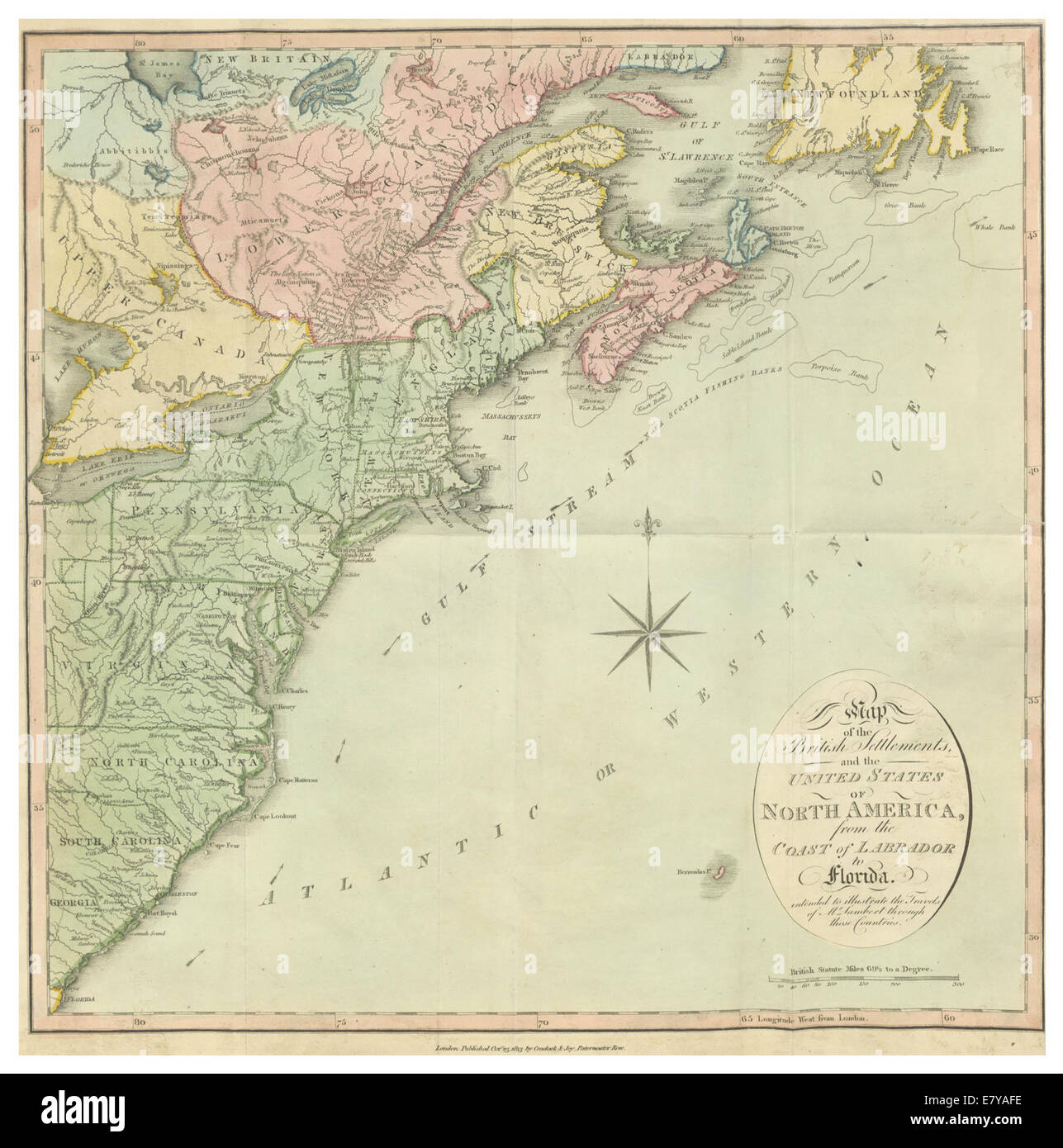 LAMBERT(1816) 1.010 CARTE DES ÉTABLISSEMENTS BRITANNIQUES, ET LES États-unis D'AMÉRIQUE DU NORD Banque D'Images