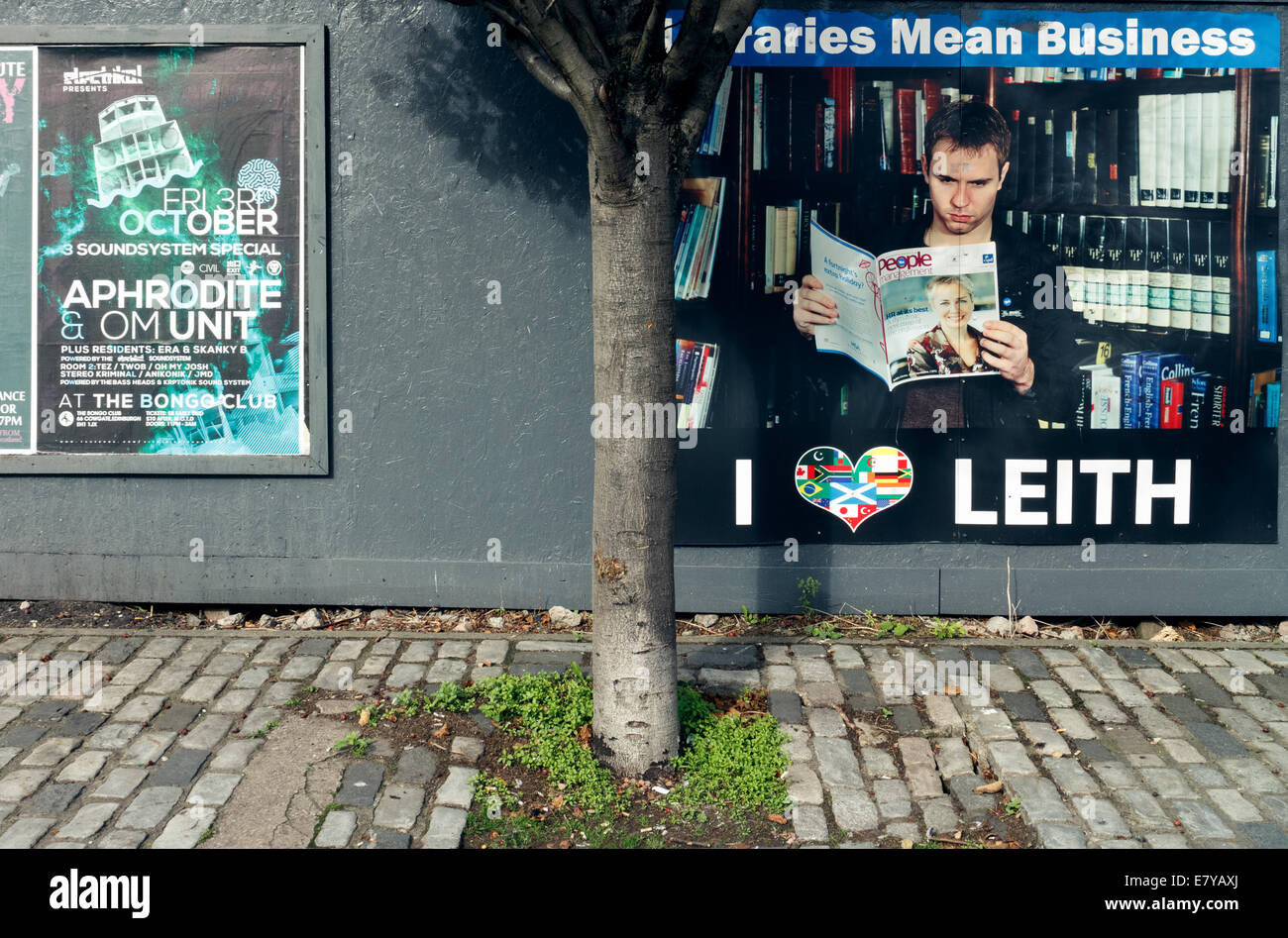 Arbre généalogique et j'adore les posters sur Leith Leith Walk, Édimbourg Banque D'Images