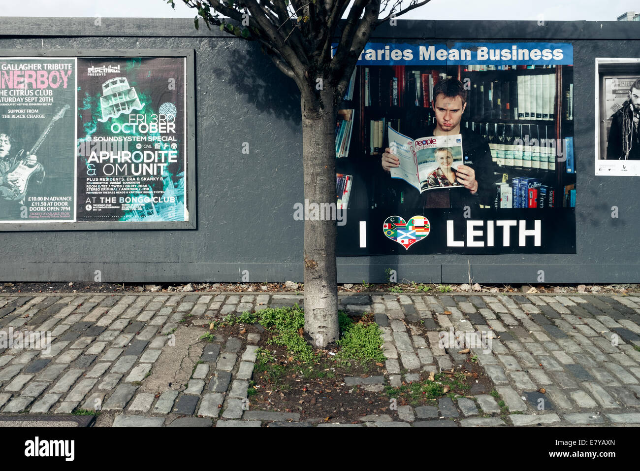 Arbre généalogique et j'adore les posters sur Leith Leith Walk, Édimbourg Banque D'Images