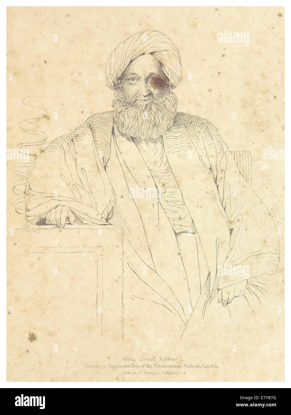 La page 35 de « têtes orientales » présente Hafis Ahmud Kuhbeer, un surintendant à Calcutta, probablement supervisant l'administration dans le Molu. Banque D'Images