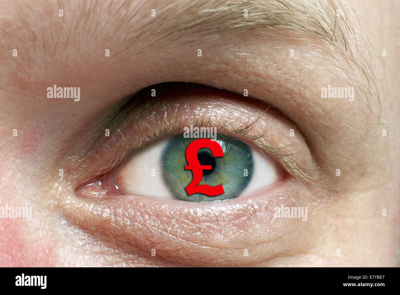 Symbole de l'œil, représentant obsession avec l'argent. Banque D'Images