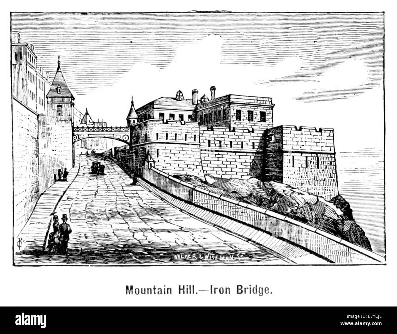 Cette illustration de Mountain Hill et du pont de fer au Québec, datant de 1876, montre l'importante infrastructure de la région à la fin du XIXe siècle. L'image illustre la conception du pont et son importance pour le transport et l'économie de la région. Banque D'Images