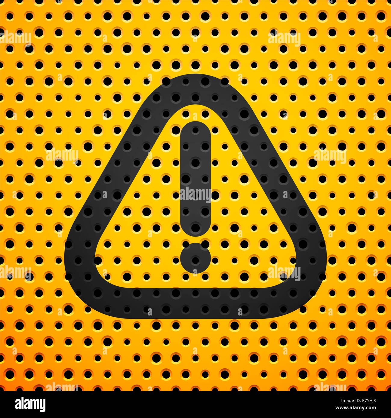 Attention panneau noir sur jaune texture métallique avec des trous Banque D'Images
