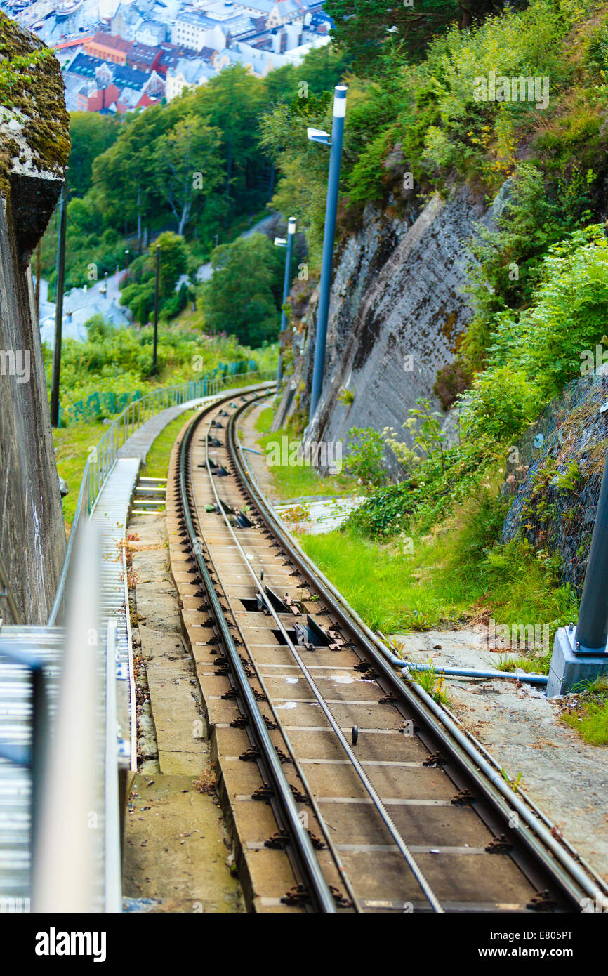 Voyages et tourisme. Funiculaire à Bergen (Norvège), l'escalade du mont Floyen. Banque D'Images