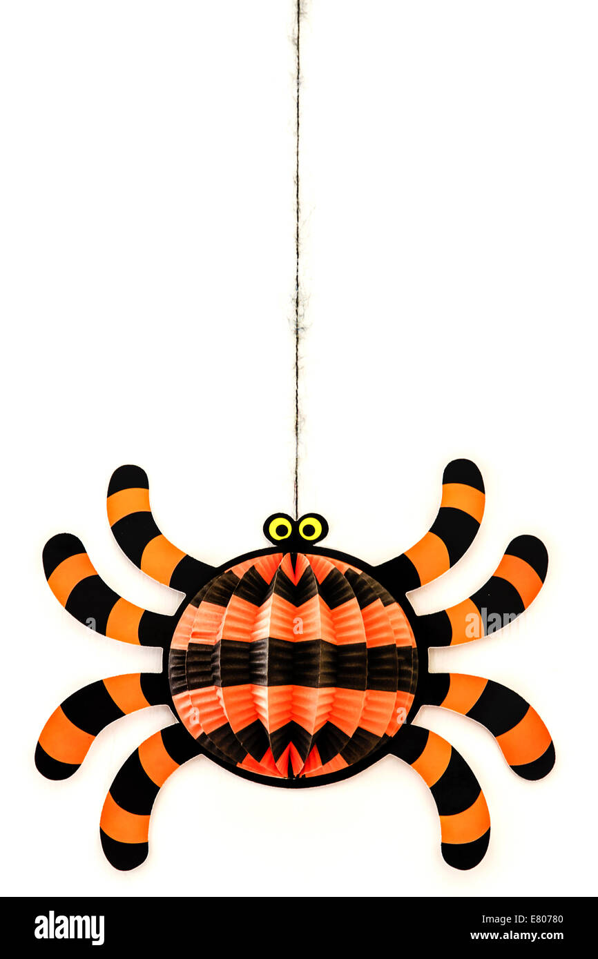 Orange et noir à rayures Décoration Halloween Spider Banque D'Images