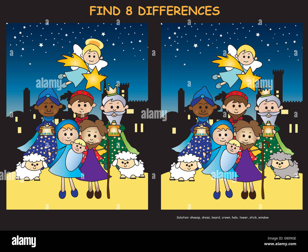 Illustration du jeu de Noël : trouver huit différences Banque D'Images
