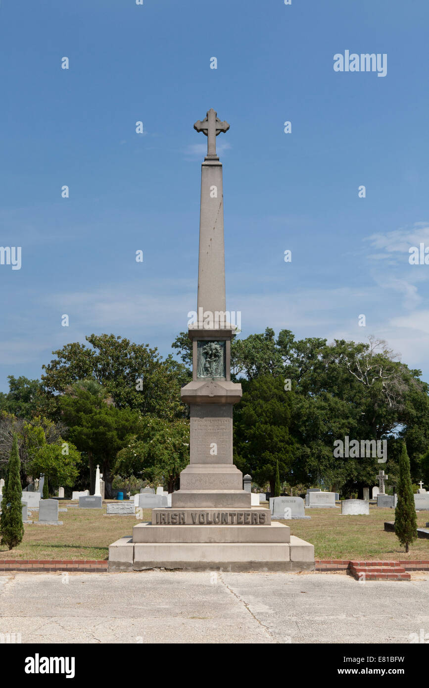 Monument à Magnolia Cemetery à la mémoire des volontaires irlandais pendant la guerre de 1812 et la guerre de 1835 en Floride. Banque D'Images