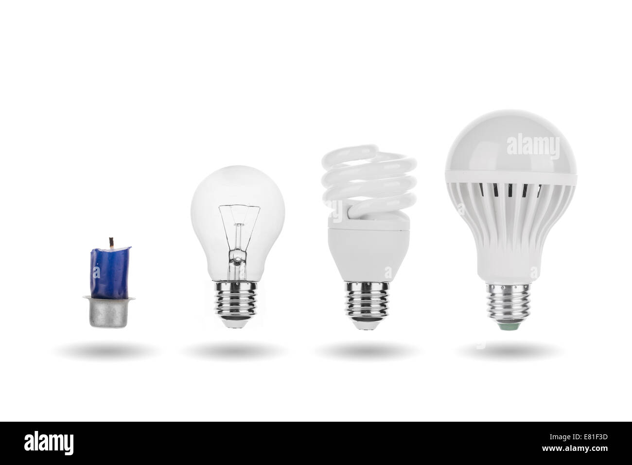 Evolution - Ampoule de LED, l'ampoule fluorescente, lampe au tungstène, Candle Concept Banque D'Images