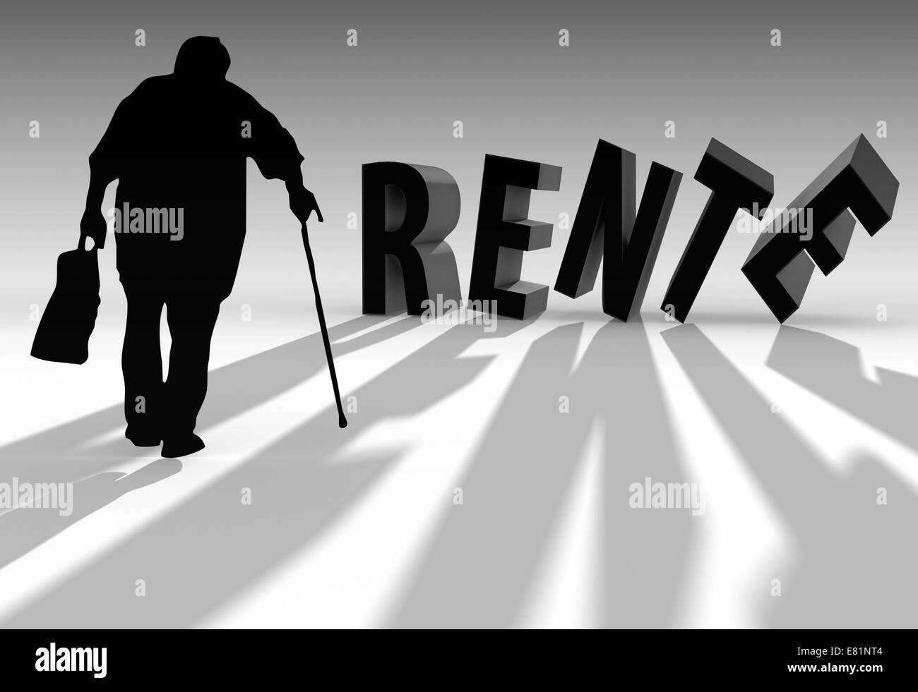 Pensionné, lettrage "rente", l'allemand pour les 'pension', illustration Banque D'Images