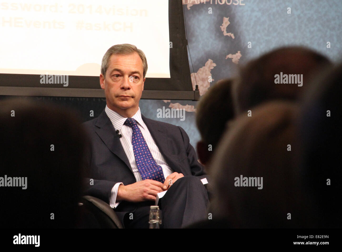 Nigel Farage, chef du Parti pour l'indépendance du Royaume-Uni, parlant à Chatham House à Londres le lundi 31 mars 2014. Banque D'Images