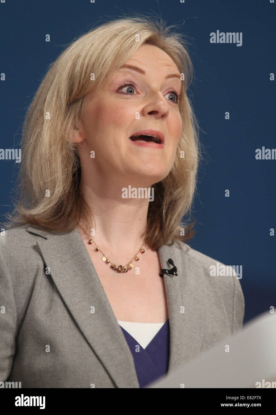 ELIZABETH Truss, député Secrétaire d'ÉTAT À ENVIRON 29 septembre 2014 CPI BIRMINGHAM ENGLAND Banque D'Images