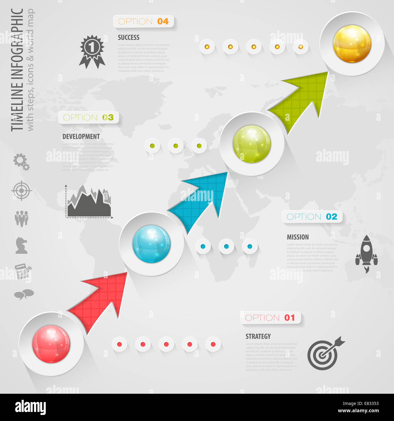 Chronologie d'infographie avec des boutons, icônes et le nombre d'options. Template Banque D'Images